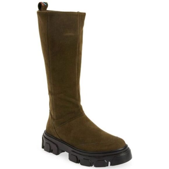 NEW FARM Rio Army Long Suede Boots Vegan Lug Embroidered Olive Green Size 8.5 - Picture 3 of 14